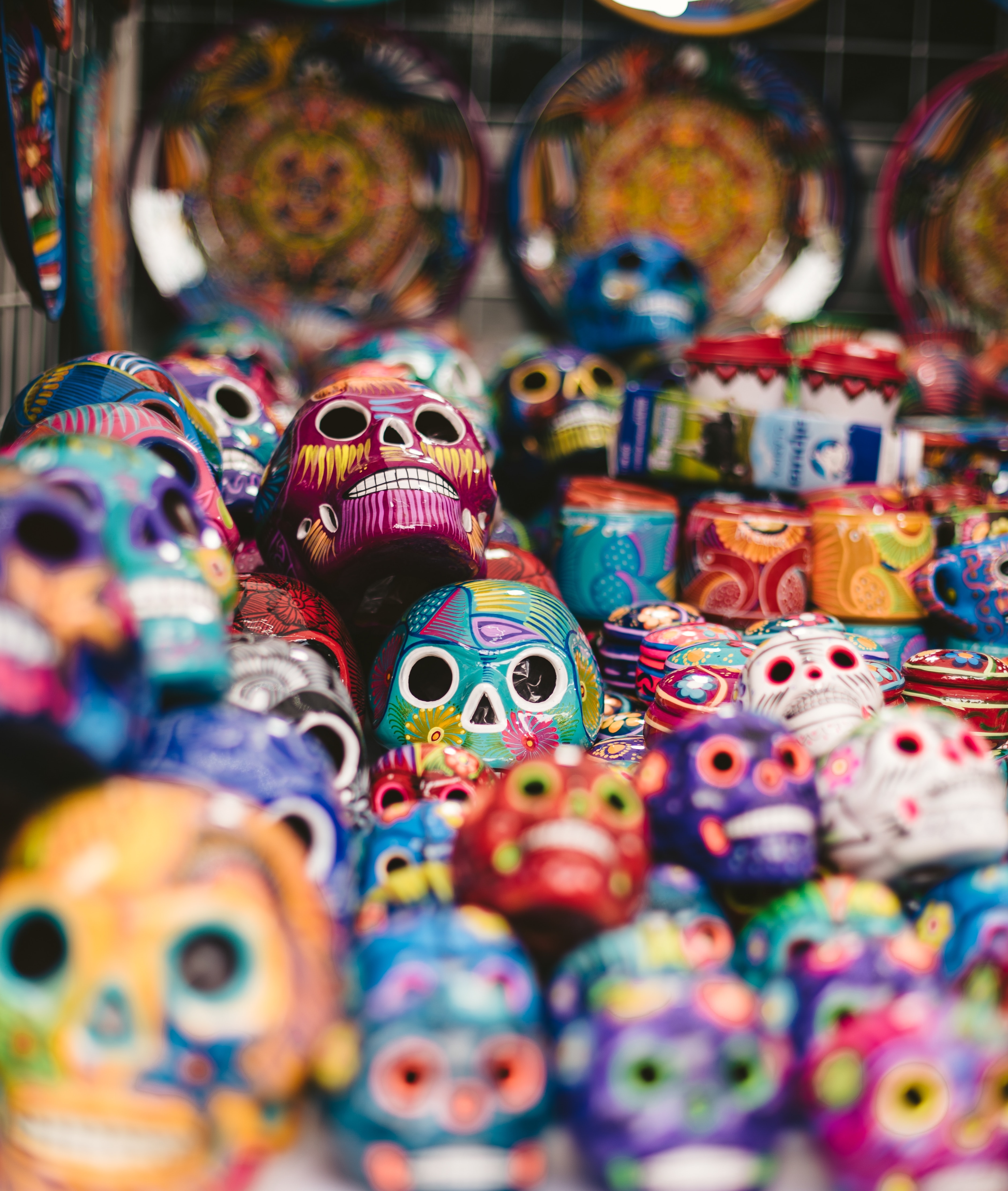 A vivid display of traditional painted skull artwork